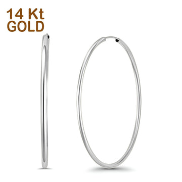 14K White Gold Round Hoop Huggie Earrings Wholesale